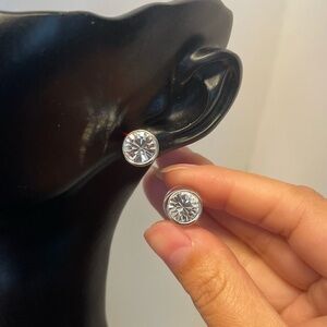 Silver tone cz round cut stud earrings